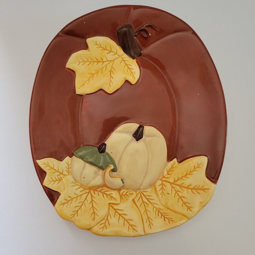 Essential Home Harvest Autumn Fall Pumpkin Leaves Decorative Plate